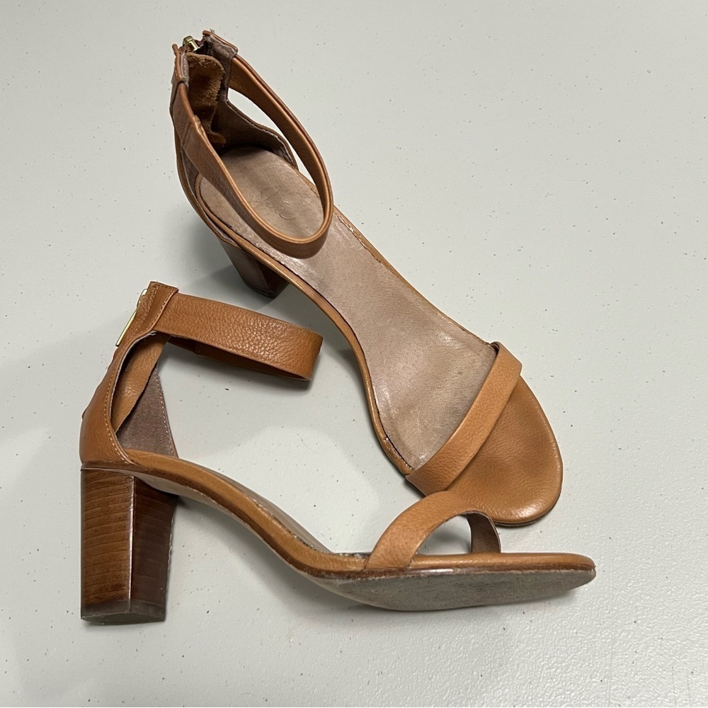 JOIE Leather Ankle Strap Block Heels